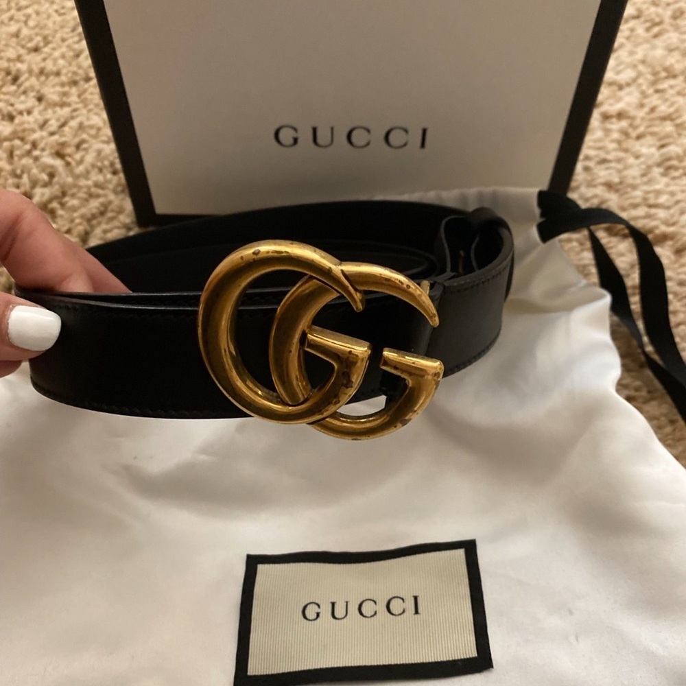 Gucci Black Belt with Gold GG Buckle